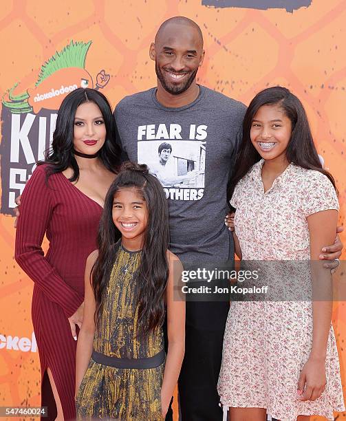 Kobe Bryant and Vanessa Laine Bryant, Gianna Maria-Onore Bryant, and Natalia Diamante Bryant arrive at Nickelodeon Kids' Choice Sports Awards 2016 at...