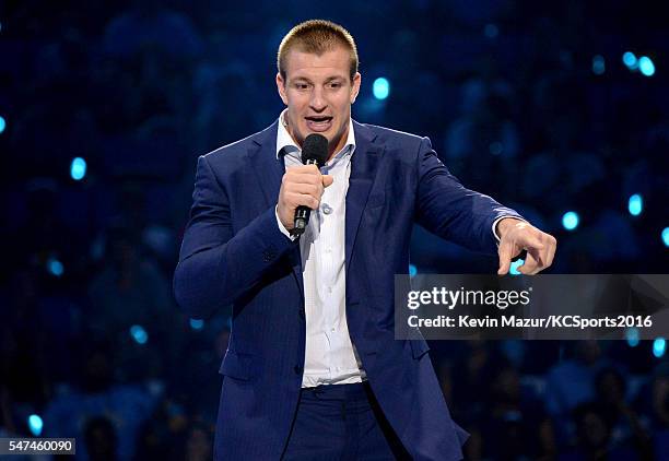 Player Rob Gronkowski accepts an award onstage during the Nickelodeon Kids' Choice Sports Awards 2016 at UCLA's Pauley Pavilion on July 14, 2016 in...