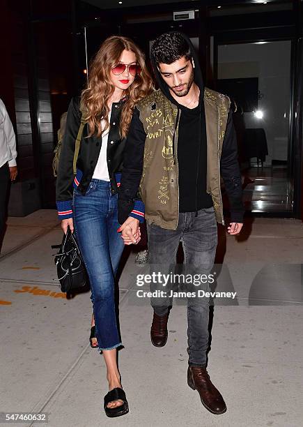 Gigi Hadid and Zayn Malik seen on the streets of Manhattan on July 14, 2016 in New York City.