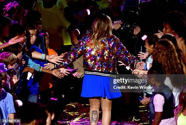 Professional skateboarder Leticia Bufoni accepts the award for Queen of Swag during the Nickelodeon Kids' Choice Sports Awards 2016 at UCLA's Pauley...