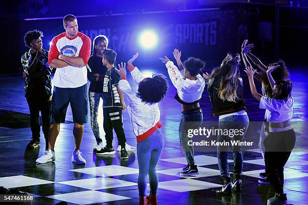 Player Rob Gronkowski performs onstage during the Nickelodeon Kids' Choice Sports Awards 2016 at UCLA's Pauley Pavilion on July 14, 2016 in Westwood,...