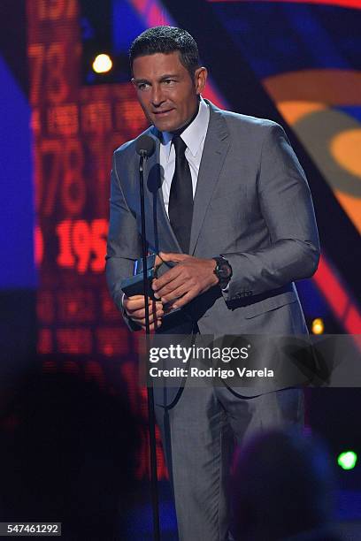 Fernando Colunga speaks onstage during the Univision's 13th Edition Of Premios Juventud Youth Awards at Bank United Center on July 14, 2016 in Miami,...