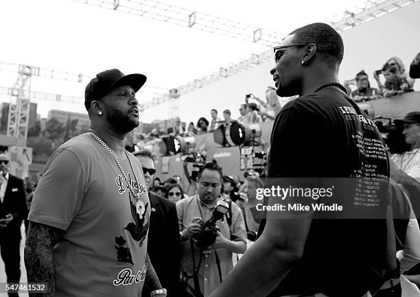 Major League Baseball player CC Sabathia and NBA player Chris Bosh attend the Nickelodeon Kids' Choice Sports Awards 2016 at UCLA's Pauley Pavilion...