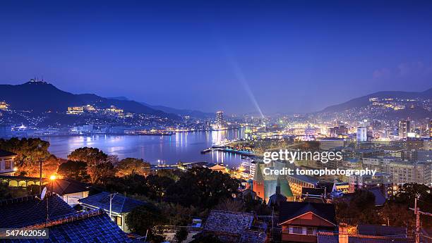 night shot of nagasaki city - nagasaki kyushu stock pictures, royalty-free photos & images