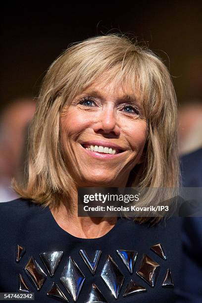 Brigitte Trogneux accompanies her husband Emmanuel Macron, French Minister of Economy holding the first meeting of his political movement titled 'En...