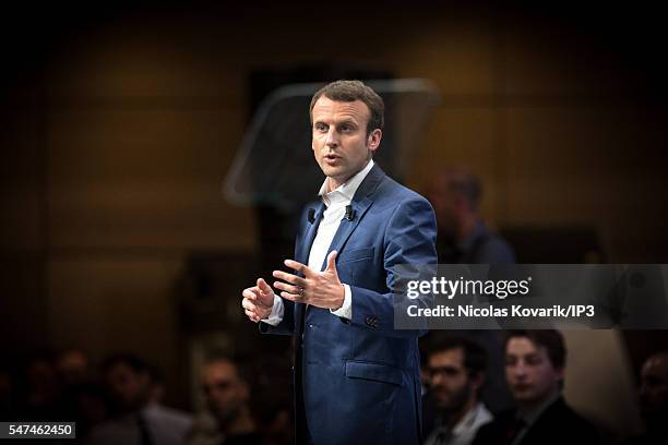 French Minister of Economy, Emmanuel Macron holds the first meeting of his political movement titled 'En Marche!' in front of 3000 partisans at the...