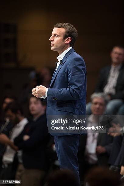 French Minister of Economy, Emmanuel Macron holds the first meeting of his political movement titled 'En Marche!' in front of 3000 partisans at the...