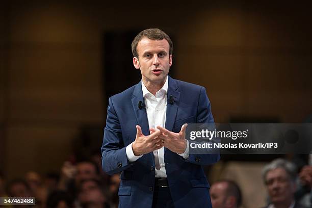 French Minister of Economy, Emmanuel Macron holds the first meeting of his political movement titled 'En Marche!' in front of 3000 partisans at the...