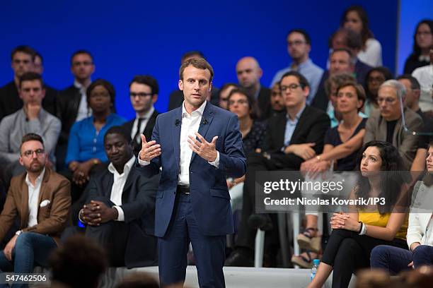 French Minister of Economy, Emmanuel Macron holds the first meeting of his political movement titled 'En Marche!' in front of 3000 partisans at the...