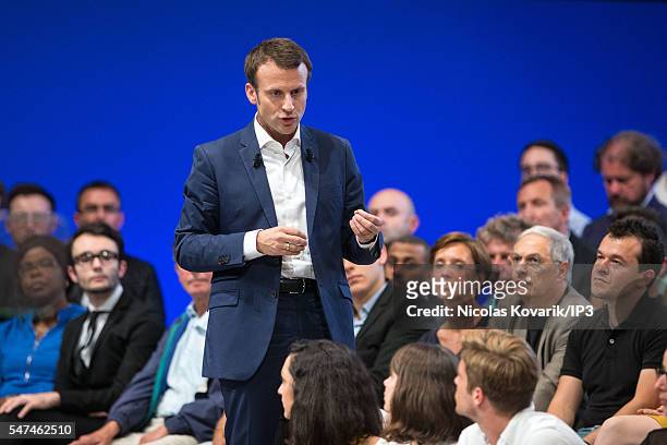 French Minister of Economy, Emmanuel Macron holds the first meeting of his political movement titled 'En Marche!' in front of 3000 partisans at the...
