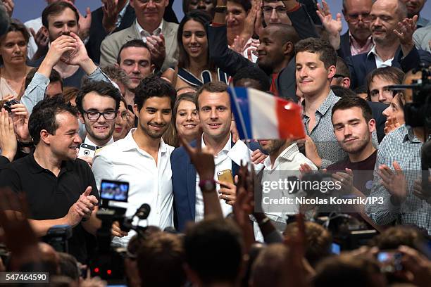 French Minister of Economy, Emmanuel Macron holds the first meeting of his political movement titled 'En Marche!' in front of 3000 partisans at the...