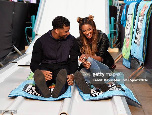 Football player Russell Wilson and recording artist Ciara attend the Nickelodeon Kids' Choice Sports Awards 2016 at UCLA's Pauley Pavilion on July...