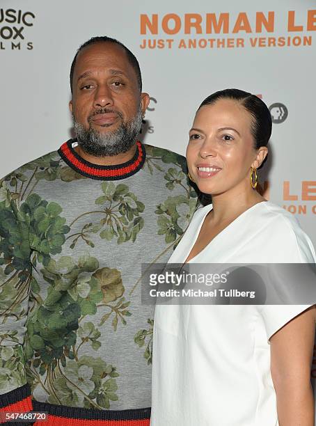 Writer Kenya Barris and Dr. Rainbow Edwards-Barris attend the premiere of Music Box Films' "Norman Lear: Just Another Version Of You" at The WGA...