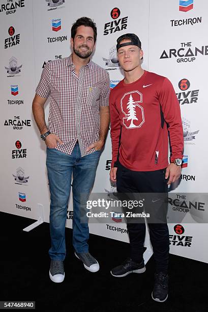 Matt Leinart and Christian McCaffrey attend Matt Leinart Foundation's 10th Annual Celebrity Bowl for Charity at Lucky Strike Lanes on July 14, 2016...