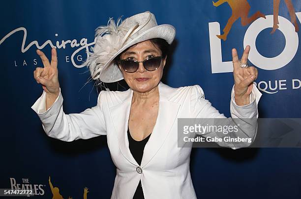 Artist/singer Yoko Ono attends the 10th anniversary celebration of "The Beatles LOVE by Cirque du Soleil" at The Mirage Hotel & Casino on July 14,...