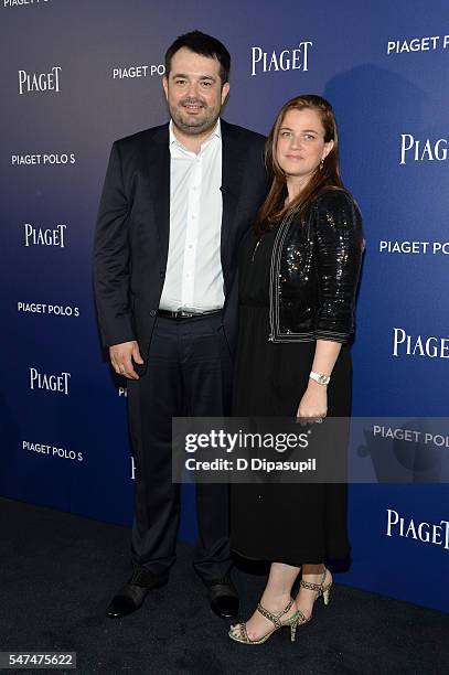 Jean-Francois Piege and wife Elodie Tavares Piege attend the Piaget new timepiece launch at the Duggal Greenhouse on July 14, 2016 in New York City.