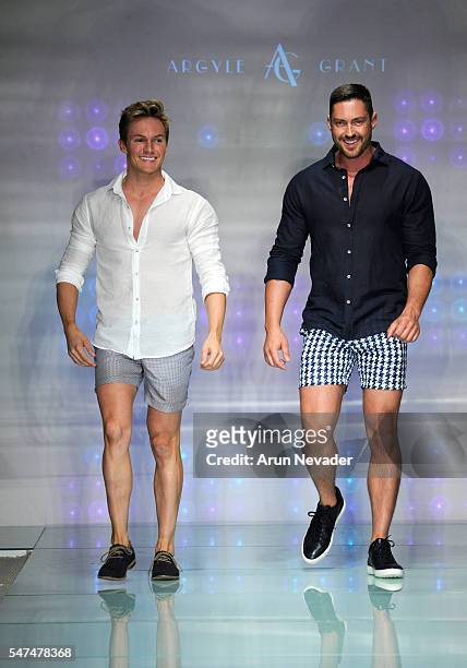 Designers Ryan Morgan and Dean McCarthy walk the runway at Argyle Grant Runway Show during Art Hearts Fashion Miami Swim Week Presented by AIDS...