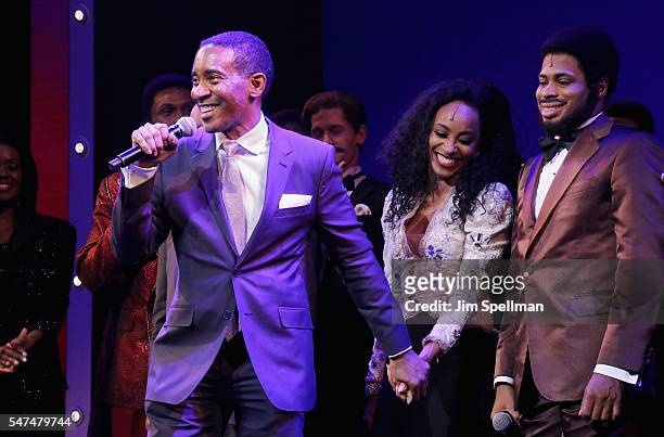Director Charles Randolph-Wright, actors Allison Semmes and Chester Gregory attend the curtain call for "Motown The Musical" Returns To Broadway at...