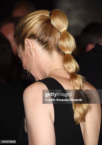 Actress Charlottw Ross, hair detail, arrives at the premiere of Amazon Studios' "Gleason" at the Regal LA Live Stadium 14 on July 14, 2016 in Los...