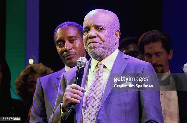 Director Charles Randolph-Wright and record producer Berry Gordy attend the curtain call for "Motown The Musical" Returns To Broadway at Nederlander...
