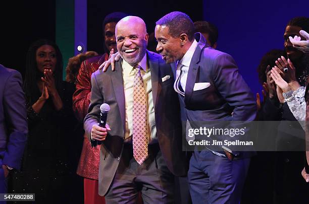 Record producer Berry Gordy and director Charles Randolph-Wright attend the curtain call for "Motown The Musical" Returns To Broadway at Nederlander...