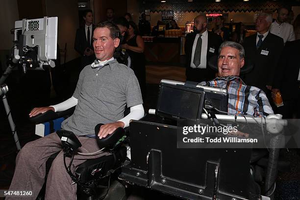 Steve Gleason and Augie Nieto attend the "Gleason" Los Angeles Premiere at Regal Cinemas L.A. Live on July 14, 2016 in Los Angeles, California.