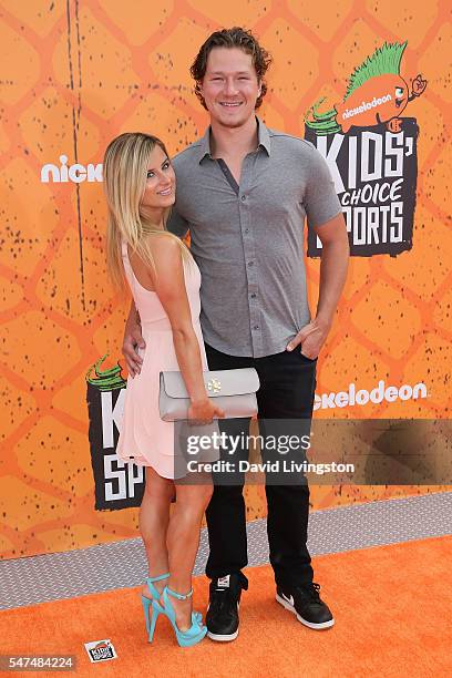 Ice hockey player Tyler Toffoli and guest arrive at the Nickelodeon Kids' Choice Sports Awards 2016 at the UCLA's Pauley Pavilion on July 14, 2016 in...