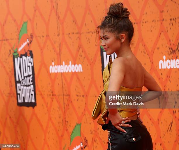 Actress Zendaya attends the Nickelodeon Kids' Choice Sports Awards at UCLA's Pauley Pavilion on July 14, 2016 in Westwood, California.