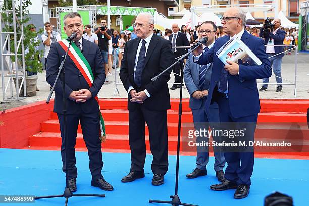 Antonio Giulisno, Vincenzo de Luca, Pietro Rinaldi and Claudio Gubitosi attend Giffoni Film Festival opening ceremony on July 15, 2016 in Salerno,...
