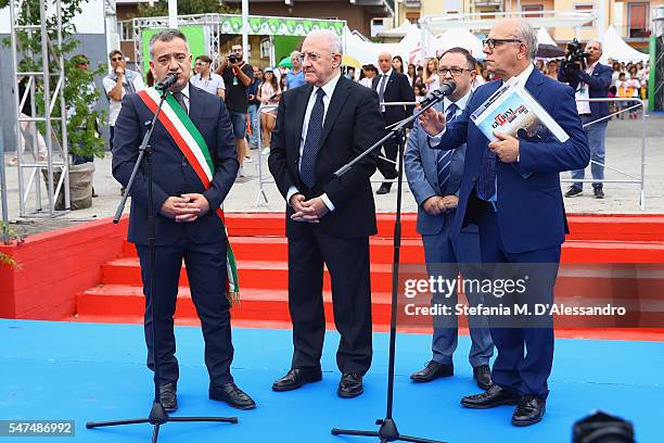 Antonio Giulisno, Vincenzo de Luca, Pietro Rinaldi and Claudio Gubitosi attend Giffoni Film Festival opening ceremony on July 15, 2016 in Salerno,...