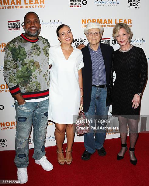 Kenya Barris, Dr. Rainbow Edwards-Barris, Norman Lear and Lyn Lear attends the premiere of "Norman Lear: Just Another Version Of You" at The WGA...