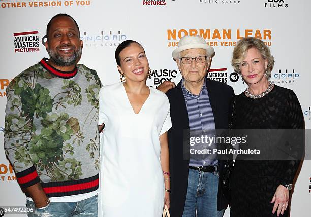 Kenya Barris, Dr. Rainbow Edwards-Barris, Norman Lear and Lyn Lear attends the premiere of "Norman Lear: Just Another Version Of You" at The WGA...
