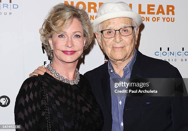 Producer Norman Lear and his Wife Lyn Lear attend the premiere of "Norman Lear: Just Another Version Of You" at The WGA Theater on July 14, 2016 in...