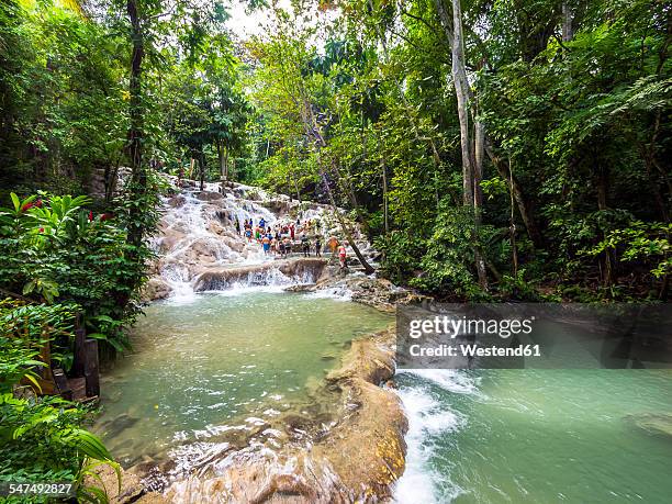 jamaica, ocho rios, tourists bathing in dunn's river - jamaika stock pictures, royalty-free photos & images