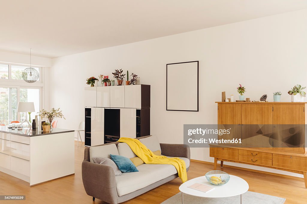 Living room and kitchen counter in modern house