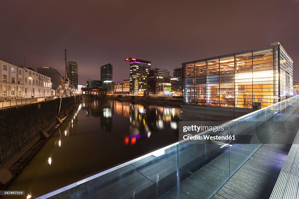 Germany, Duesseldorf, media harbor at night