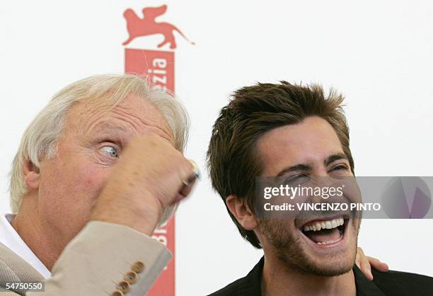 Actors Anthony Hopkins of Great Britain and Jake Gyllenhaal of USA pose during a photocall of Proof, 05 september 2005, during the 62nd Venice...