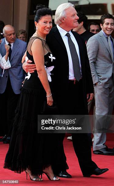 Actor Sir Anthony Hopkins arrives with his wife Stella Arroyave at the premiere for the film 'Proof' at the Palazzo del Cinema on the sixth day of...