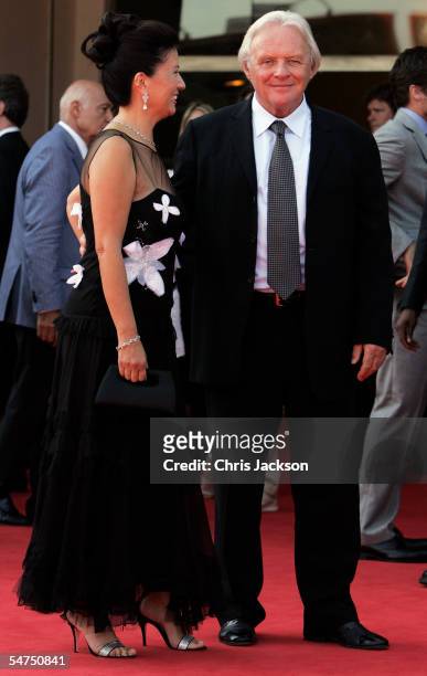 Actor Sir Anthony Hopkins arrives with his wife Stella Arroyave at the premiere for the film 'Proof' at the Palazzo del Cinema on the sixth day of...