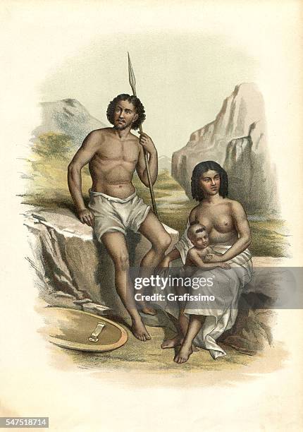 illustrazioni stock, clip art, cartoni animati e icone di tendenza di coppia di abissiniani al corno d'africa 1880 - corno dafrica
