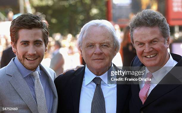 Jake Gyllenhaal, Sir Anthony Hopkins and John Madden arrive for premiere for the film "Proof" at the Palazzo del Cinema on the sixth day of the 62nd...
