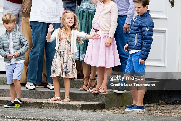 Prince Vincent of Denmark, Princess Josephine of Denmark and Prince Christian of Denmark are seen on the annual summer photo call for The Danish...