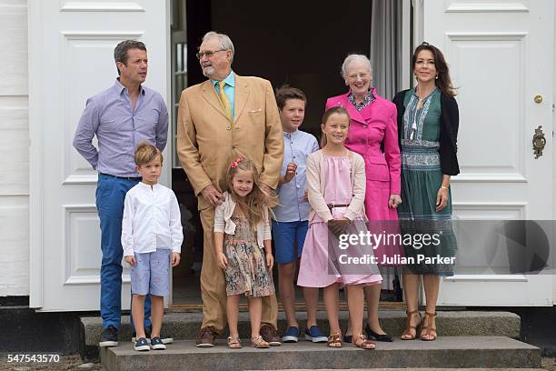 Queen Margrethe, and Prince Henrik of Denmark, with Crown Prince Frederik, and Crown Princess Mary of Denmark, and Prince Christian, Princess...
