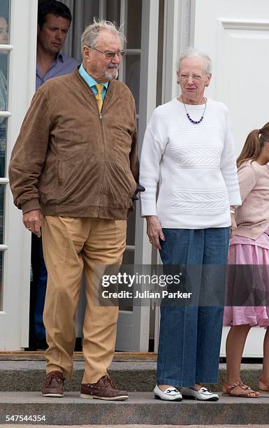 Queen Margrethe of Denmark, and Prince Henrik of Denmark, attend the annual summer photo call for The Danish Royal Family at Grasten Castle, on July...