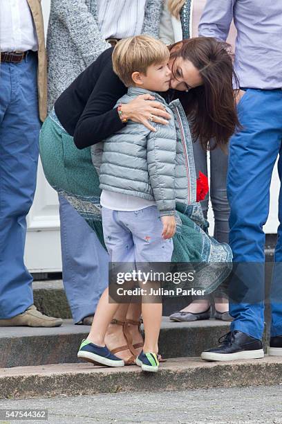 Crown Princess Mary of Denmark, and Prince Vincent of Denmark, attend the annual summer photo call for The Danish Royal Family at Grasten Castle, on...