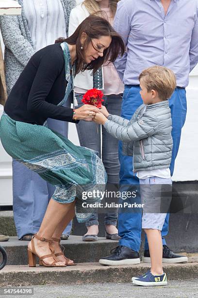 Crown Princess Mary of Denmark, and Prince Vincent of Denmark, attend the annual summer photo call for The Danish Royal Family at Grasten Castle, on...