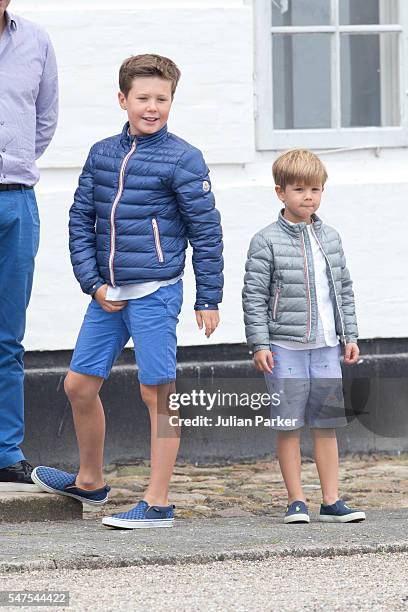 Prince Christian of Denmark, and Prince Vincent of Denmark, attend the annual summer photo call for The Danish Royal Family at Grasten Castle, on...