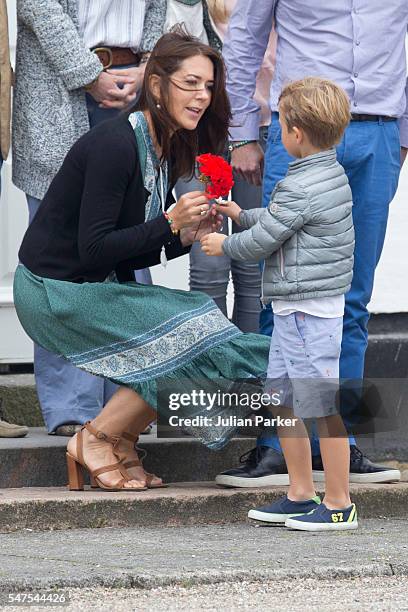 Crown Princess Mary of Denmark, and Prince Vincent of Denmark, attend the annual summer photo call for The Danish Royal Family at Grasten Castle, on...