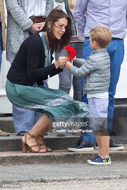 Crown Princess Mary of Denmark, and Prince Vincent of Denmark, attend the annual summer photo call for The Danish Royal Family at Grasten Castle, on...
