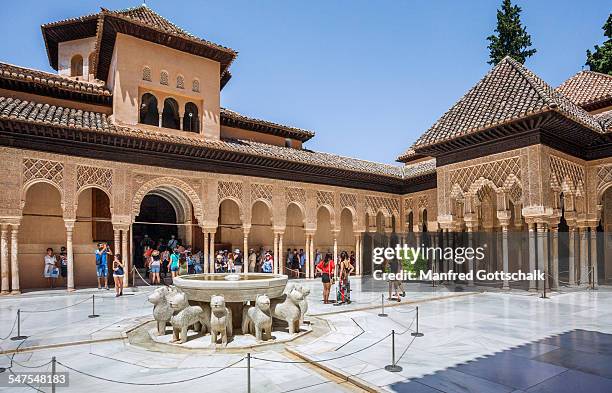 court of lions with 12 lions fountain - fountain courtyard fotografías e imágenes de stock